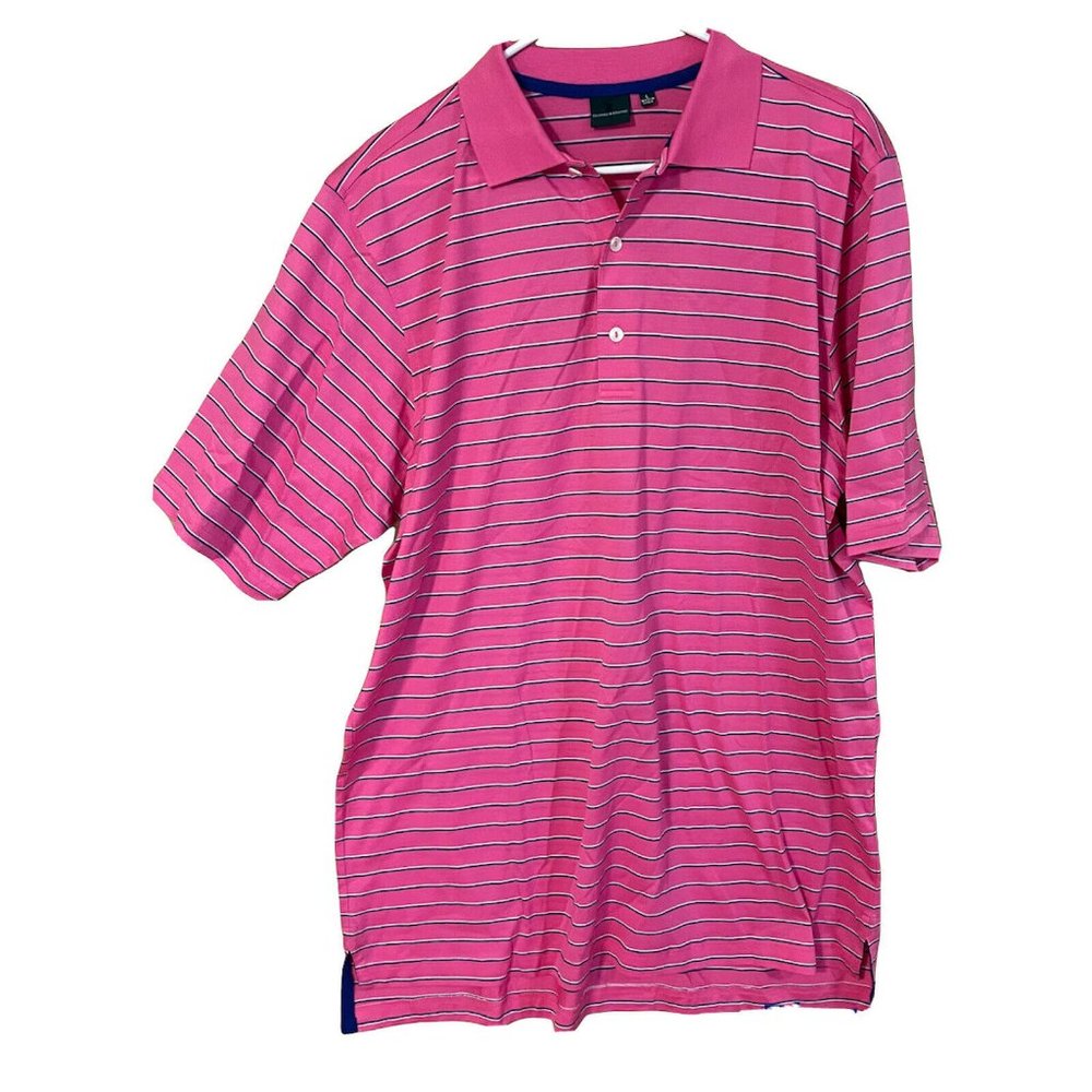 fairway & greene mens large Bright pink striped polo golf shirt
